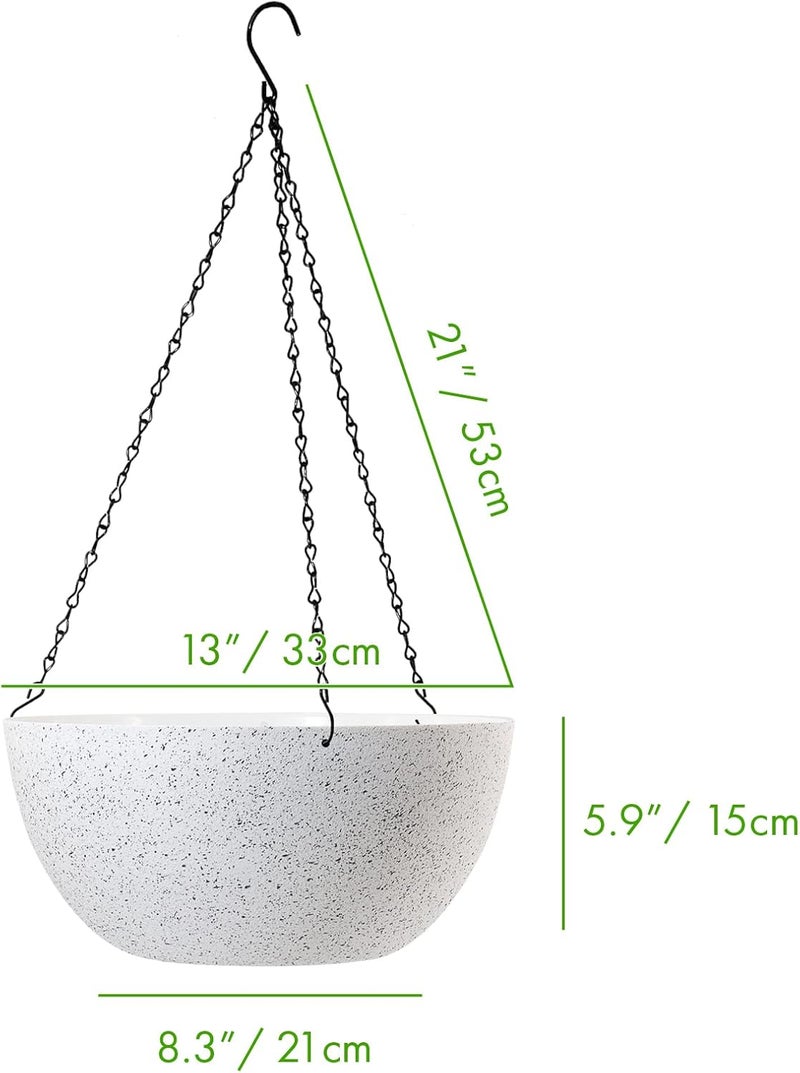 WOUSIWER 13 inch 2Pack Large Hanging Planters for Outdoor Indoor Plants with Drainage Holes and Chain, Round Hanging Flower Pots for Garden Home Porch Decor, White Speckles - Image 2